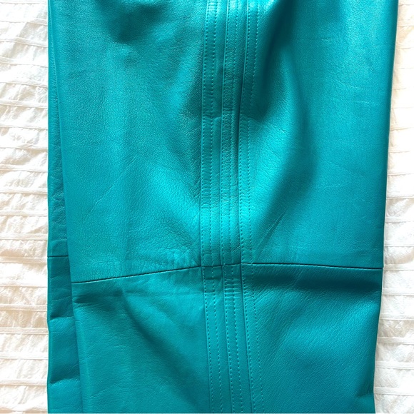 Cool teal vintage leather jeans with slash pockets - Picture 6 of 8